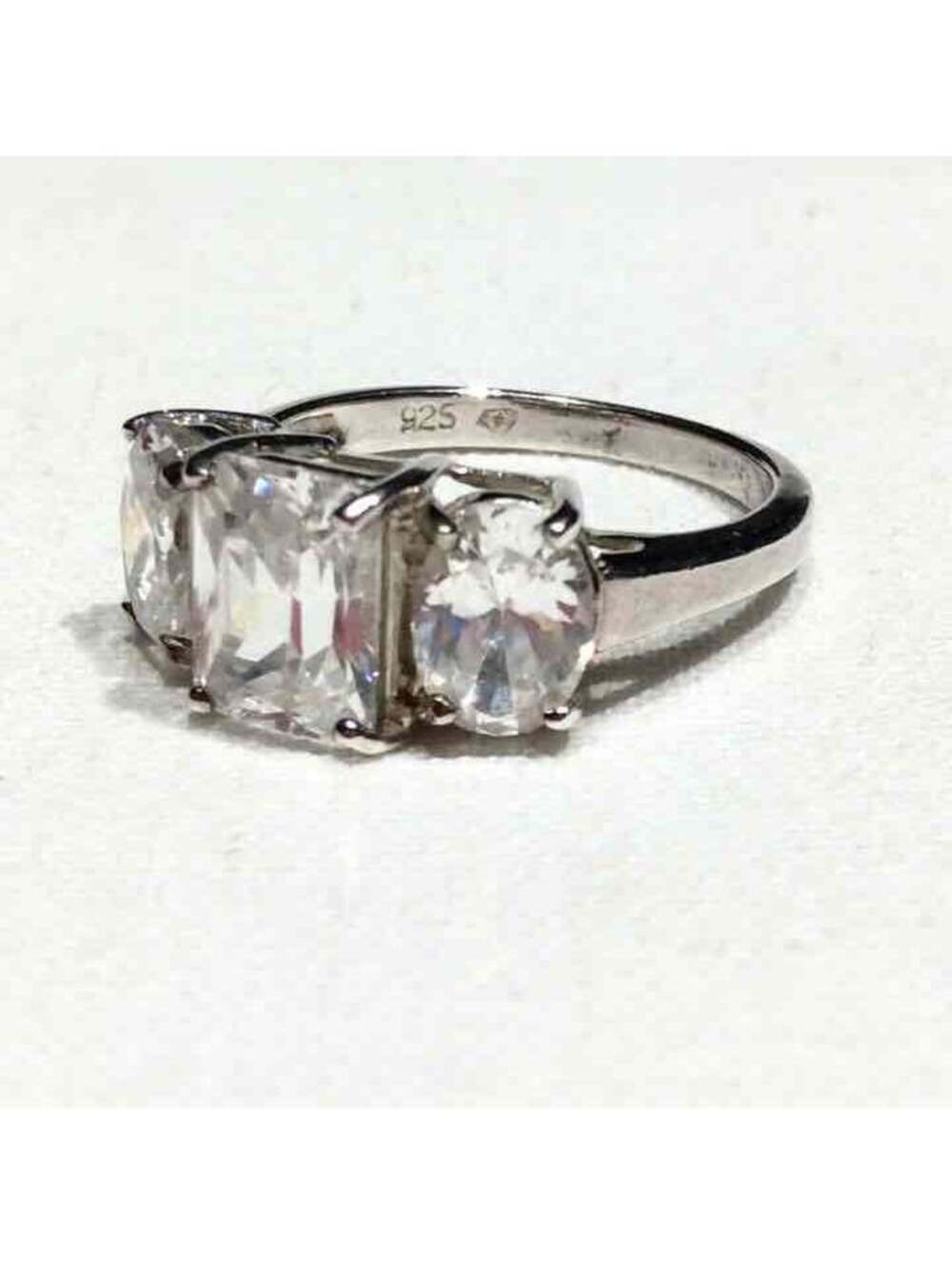 RADIANT & OVAL CUT DIAMOND SIMULANTS STERLING SILVER DESIGNER RING